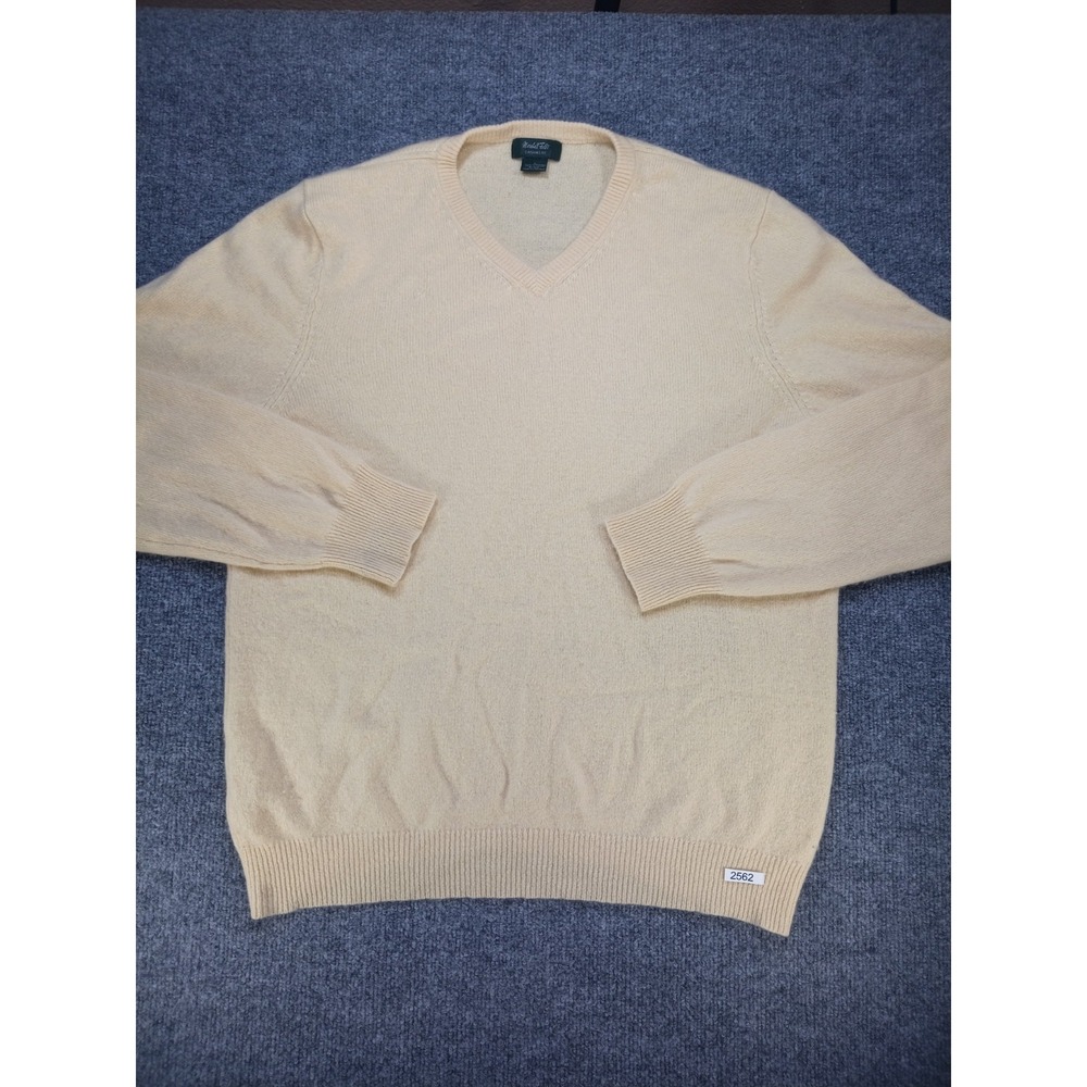 Marshall Fields Mens Large 100% Cashmere Sweater V Neck Cream Ivory Pullover